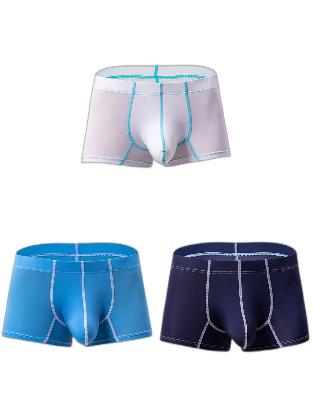 3 Pack Men's Large Pouch Contrast Binding Trunks
