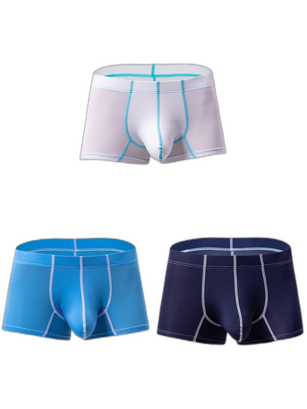 3 Pack Men's Large Pouch Contrast Binding Trunks