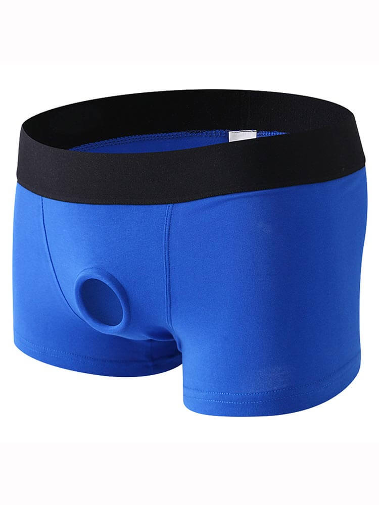 Men's Silicone Ring Solid Color Cotton Trunks