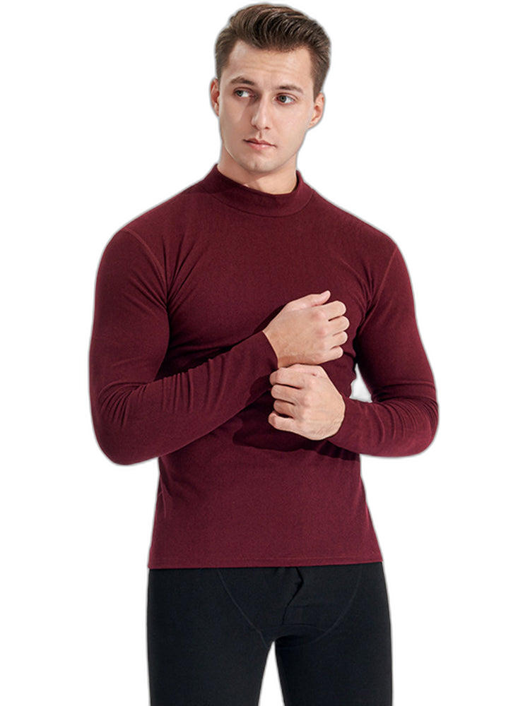 Mid-neck Men's Fleece Warm Bottoming Top T-shirt