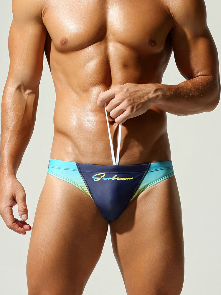 Men's Sexy Low-Rise Color-Block Stretch Swim Briefs