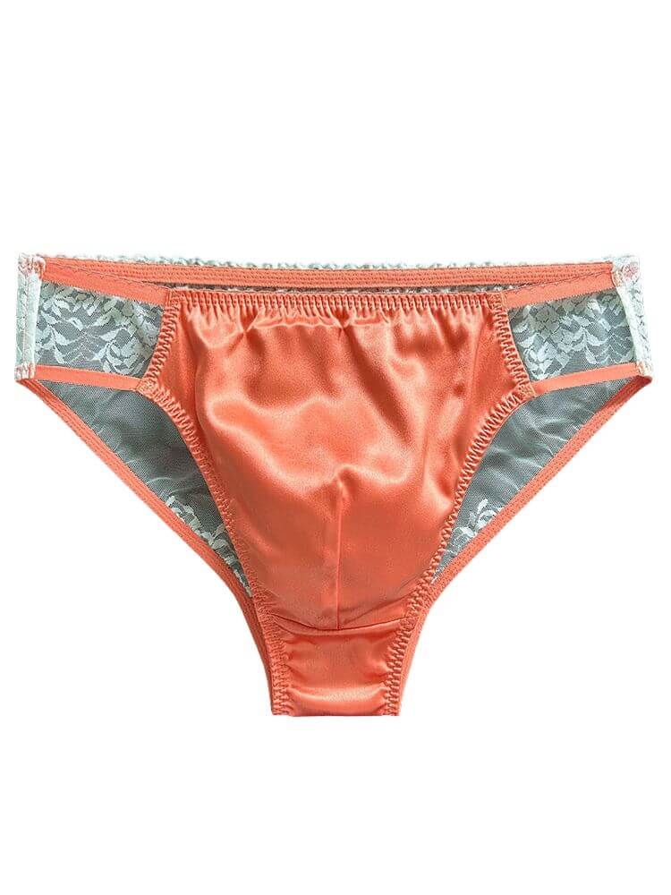 Men's Sexy Transparent Lace Patchwork Silk Briefs