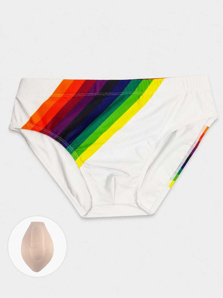 Men's Rainbow Print Low Waist Triangle Swim Briefs