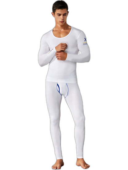 Men's Splicing Lines Cotton Thermal Underwear Set