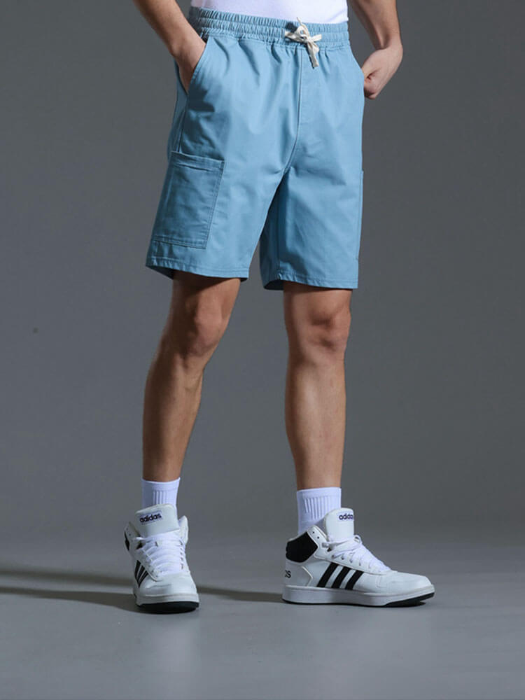 Men's Solid-Color Loose Drawstring Cargo Shorts