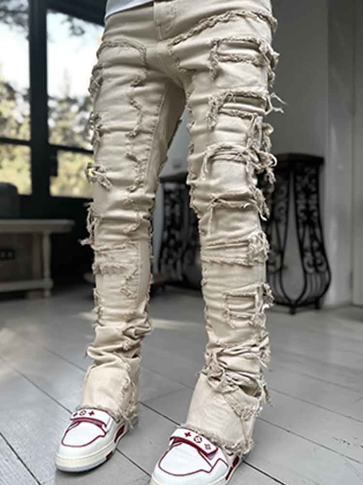 Men's Street Fashion Patch Straight Jeans