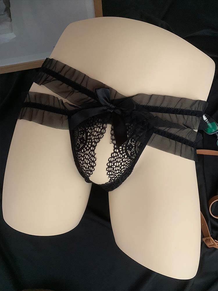 Men's Sexy Lace Ruffle Open Crotch Sissy Jockstrap