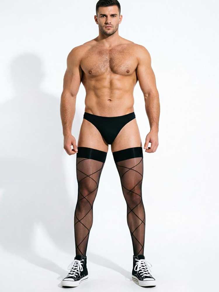 Men's Diamond Pattern Glossy Stretch Stockings