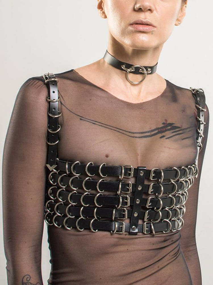 Sexy Punk Black Pu Leather Slim-Fit Bra Top