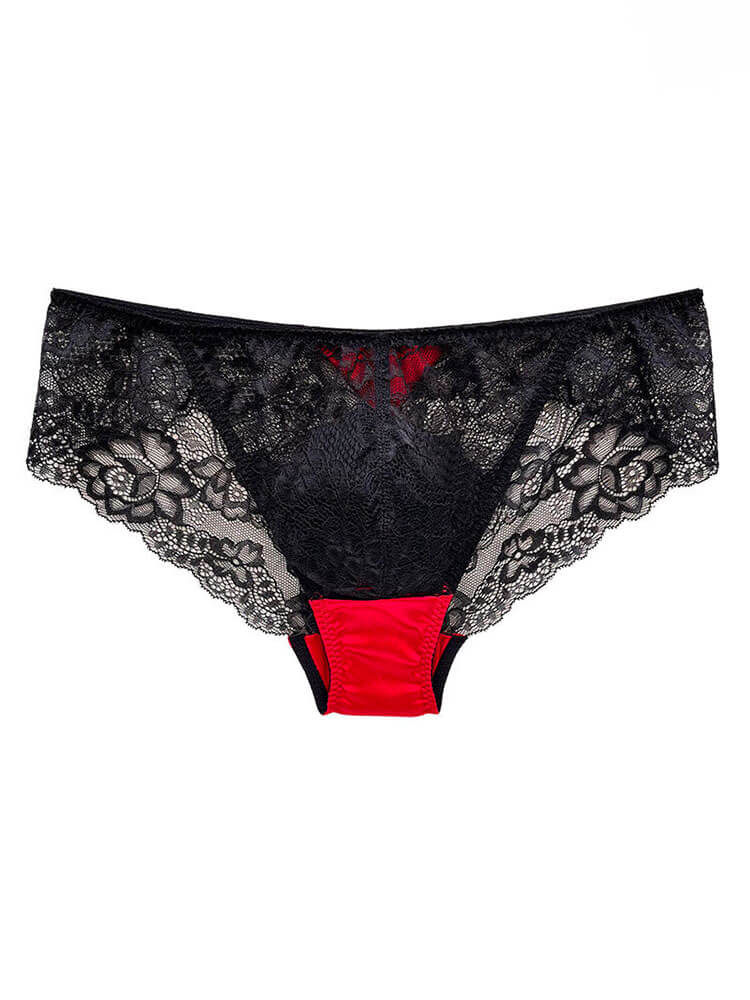 Men's Sexy Seamless See-Through Lace Silk Briefs