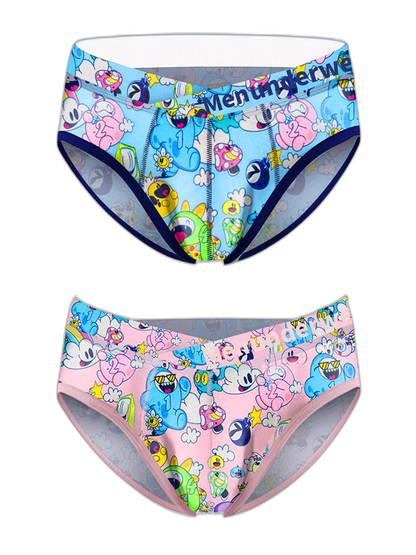 2 Pack Men's Playful Cartoon No-Tag Comfortable and Breathable Briefs