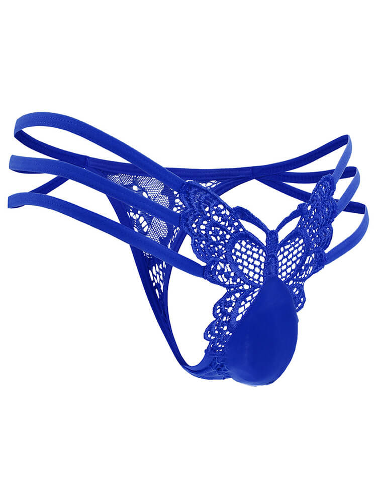 Men's Butterfly Hollow Lace Sheer Low Rise Thong