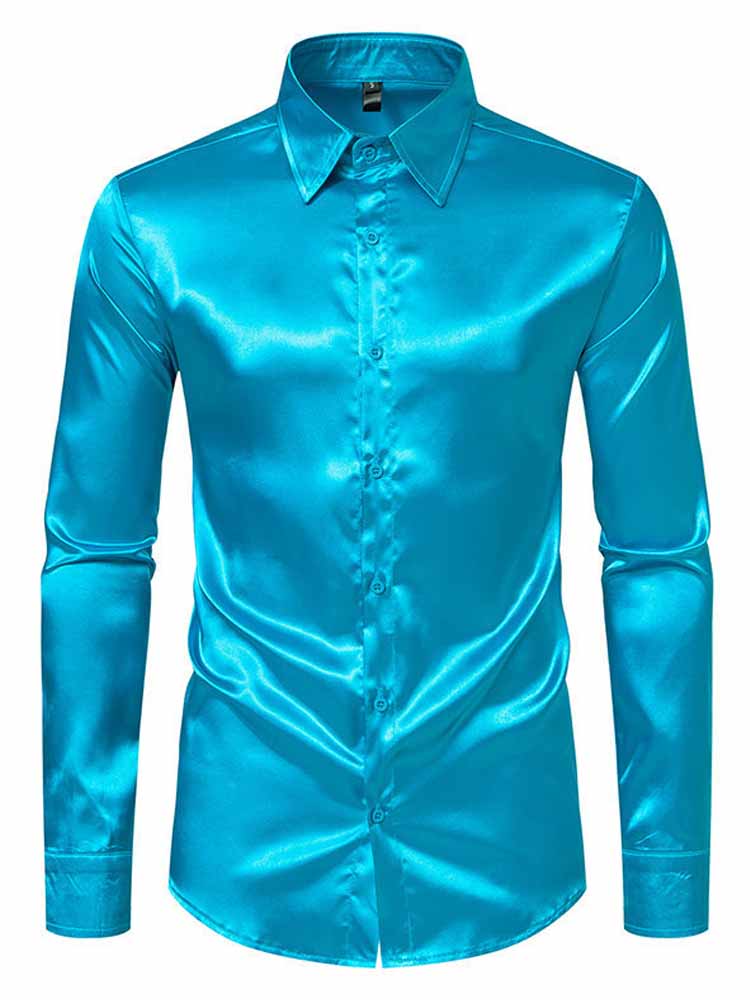 Men's Lapel Satin Long Sleeve Shirt
