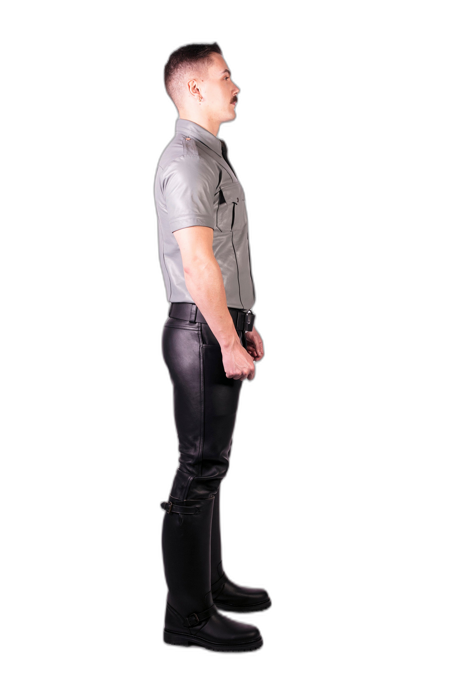 Prowler RED Leather Slim Fit Police Shirt Grey