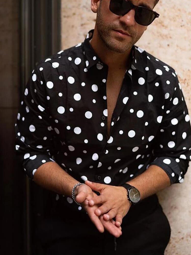 Men's Spotted Print Casual Long Sleeve Shirt