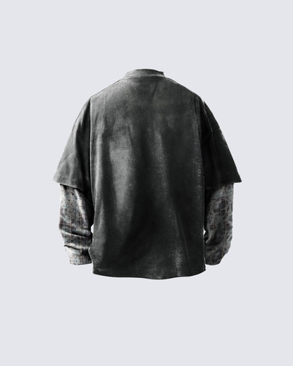 Streetwear Vintage Washed Layered Graphic Hoodie