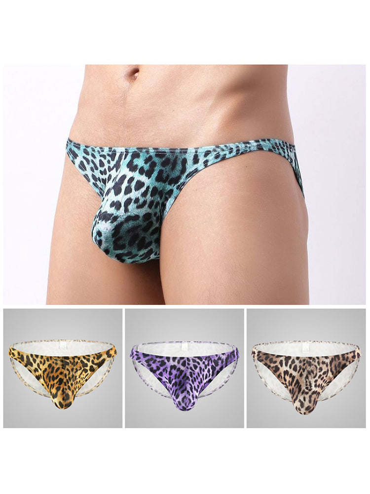 4 Pack Men's U-Convex Leopard Print Nylon Bikini