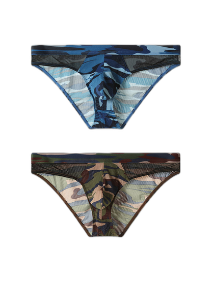 2 Pack Men's Classic Camo Mesh U-Shaped Pouch Breathable Briefs