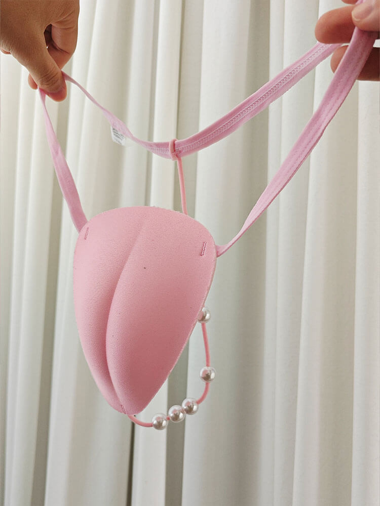 Men's Crossdressing Pearl Sponge Camel Toe Thong