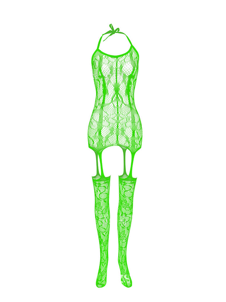 Erotic Open Crotch Jacquard Bodysuit 