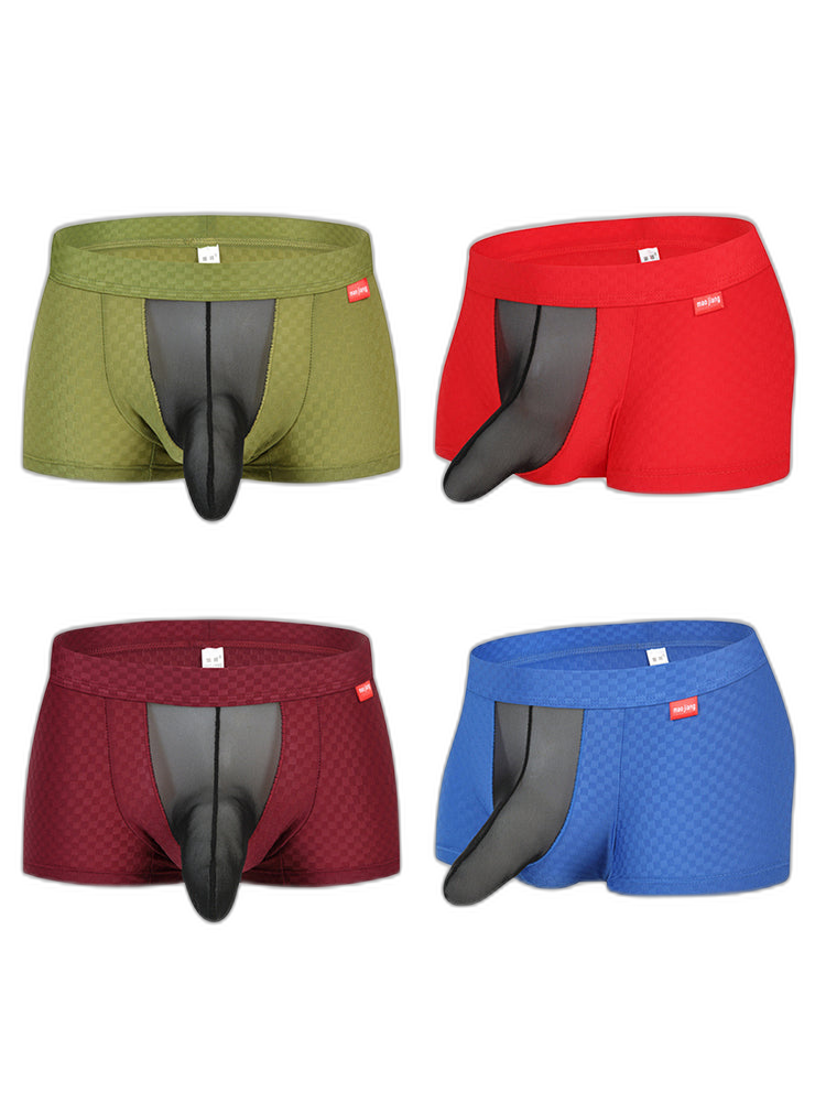 Men's Low-Rise Mesh Trunks – Breathable Nylon with 3D Pouch Support