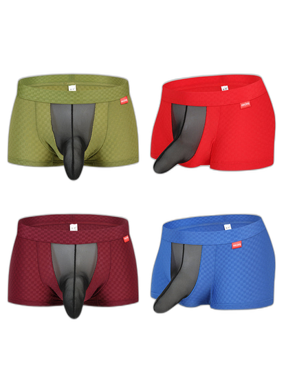 Men's Low-Rise Mesh Trunks – Breathable Nylon with 3D Pouch Support