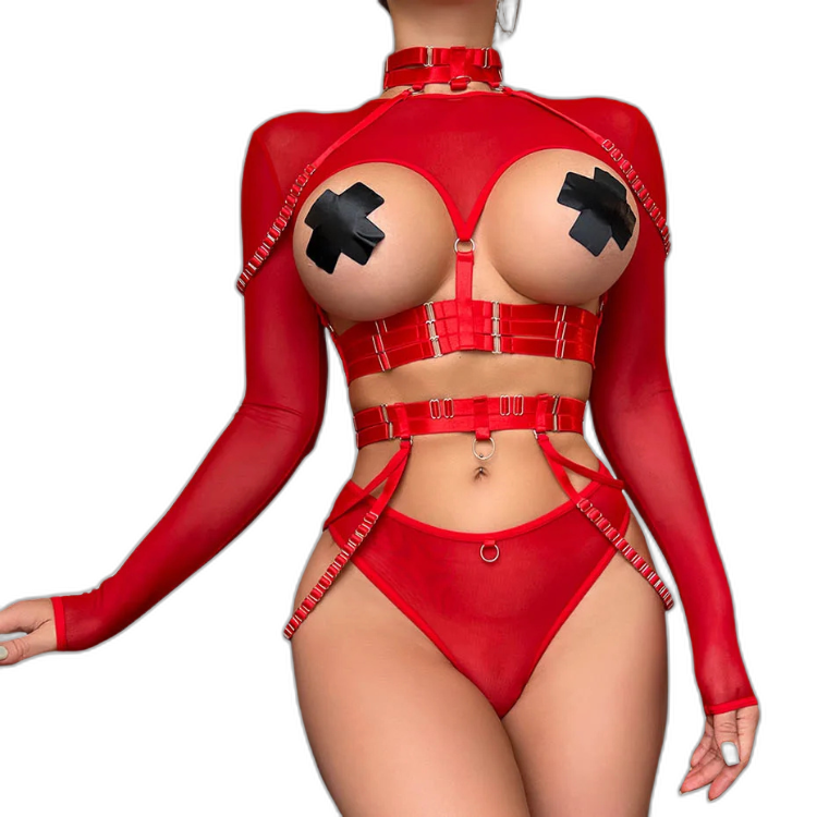 Unsubtle Temptress Bondage Bodysuit Set