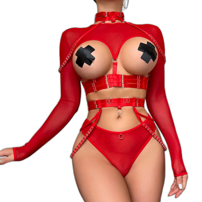 Unsubtle Temptress Bondage Bodysuit Set