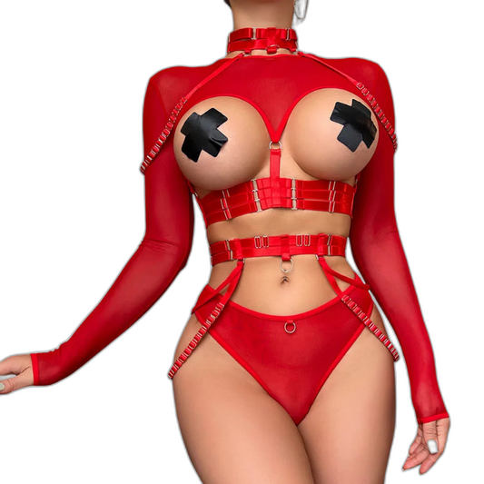 Unsubtle Temptress Bondage Bodysuit Set