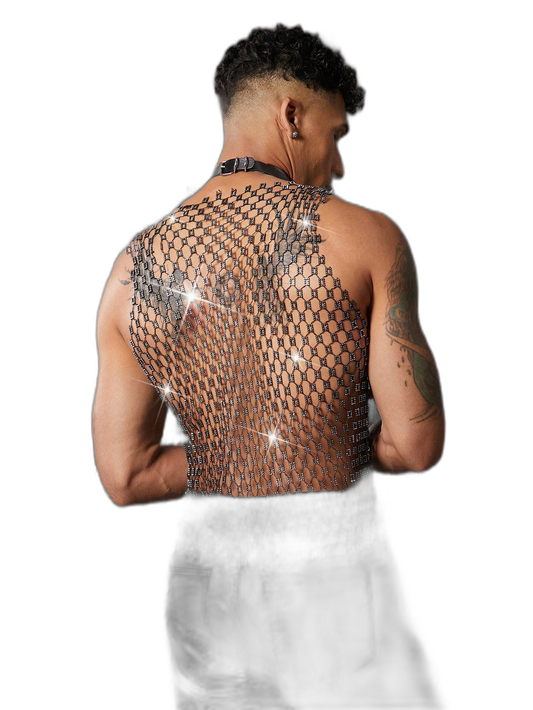 Mirror Sequin Rhinestone Mesh Tank