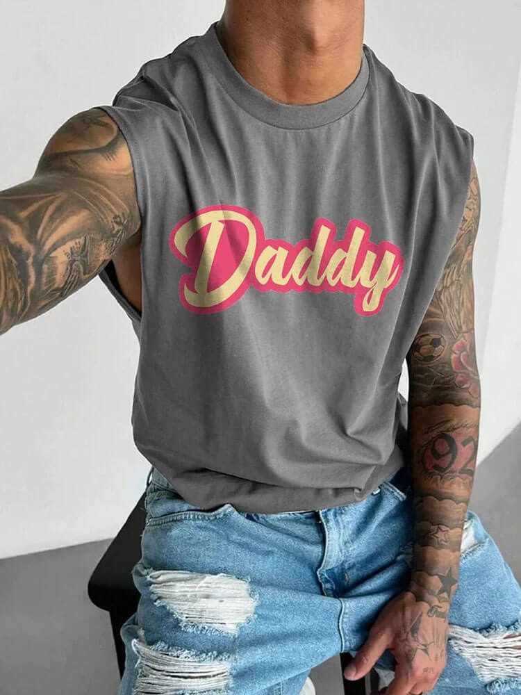 Men's Daddy Letter Print Wide Shoulder Vest