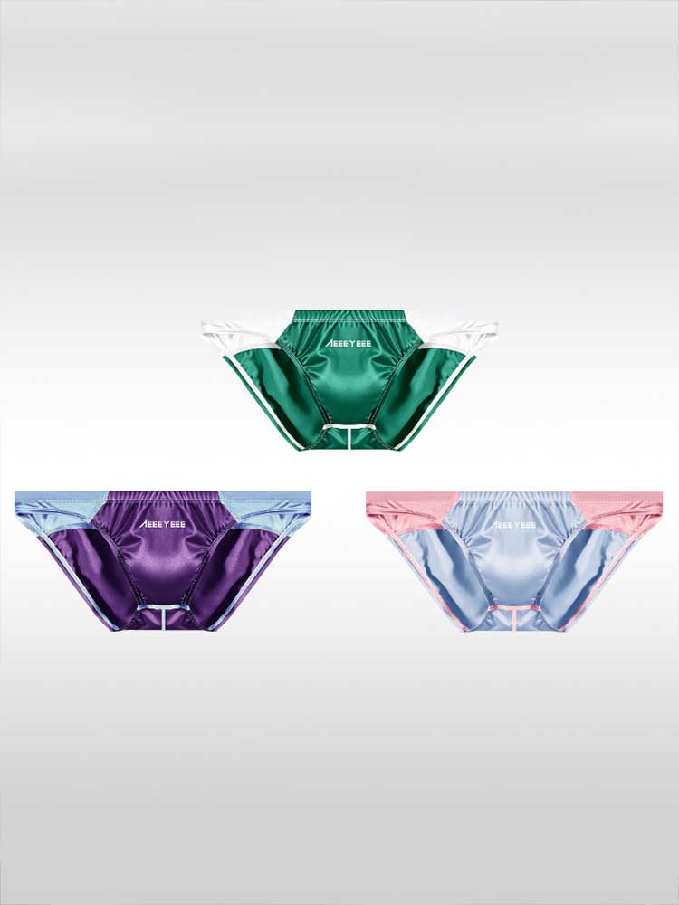 Men's Sexy Low-Rise Satin Colorblock Briefs