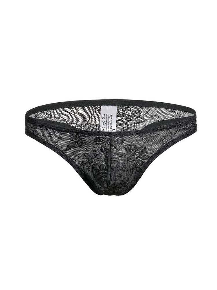 Men's Floral Pattern Low-Rise Lace Thong