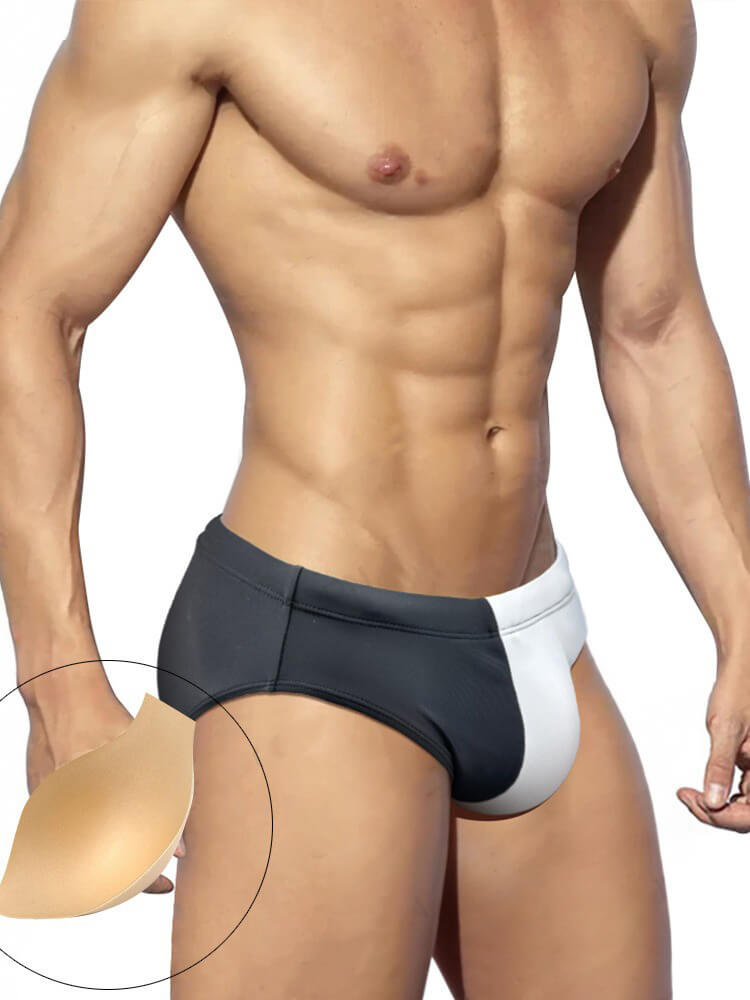 Men's Black And White Colorblock Swim Briefs