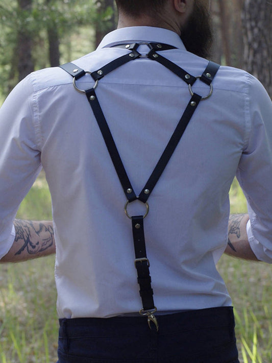 Men's Leather Erotic Restraint Belt - Black