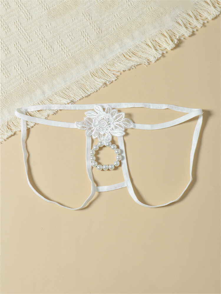 Men's Lace Floral Pearl Thin Strap Jockstrap