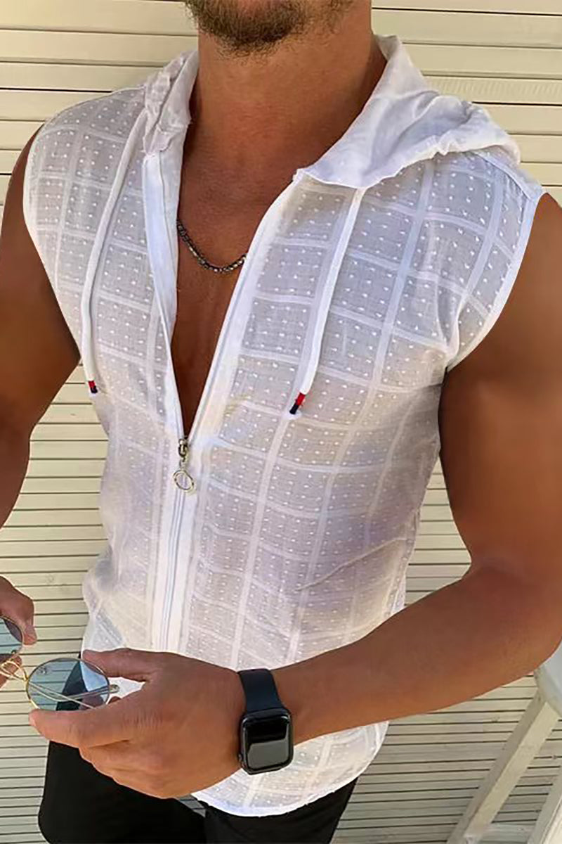 Hooded Short Sleeve Shirts with Zipper Slim Fit Tank Top