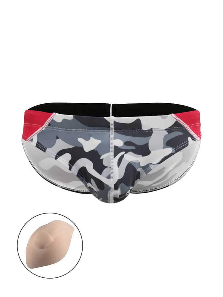 Men's Sexy Low-Rise Camouflage Color-Block Swim Briefs