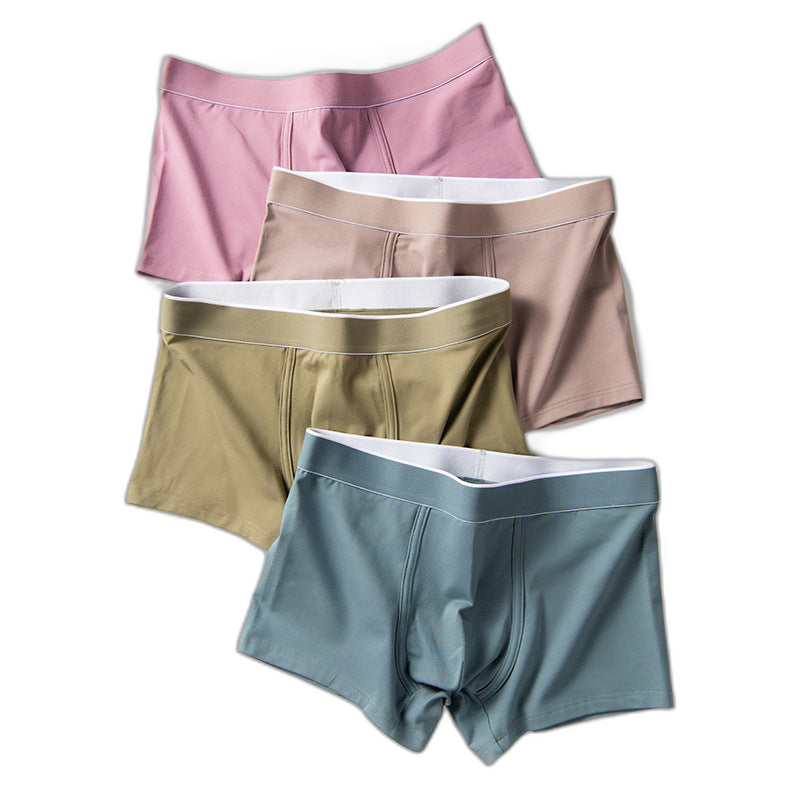 4Pcs Men's Cotton Solid Mid-rise Trunks