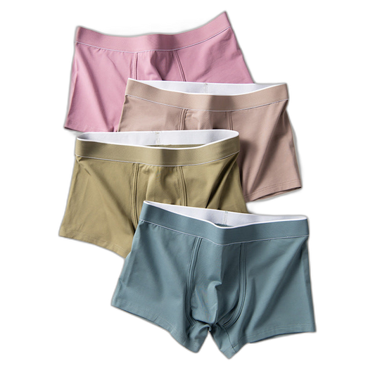 4Pcs Men's Cotton Solid Mid-rise Trunks