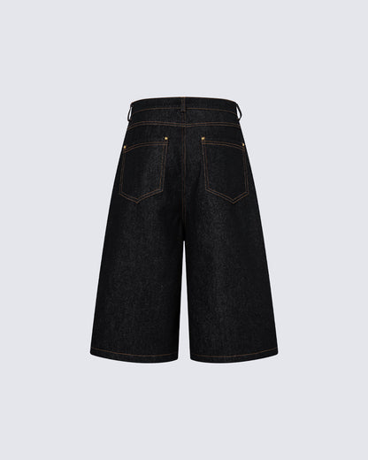 American Deconstructed Wide Leg Denim Shorts