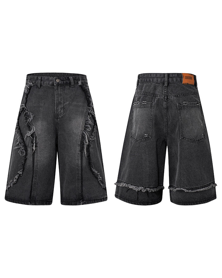 KIIKIO Vintage Raw-Edge Straight Denim Shorts