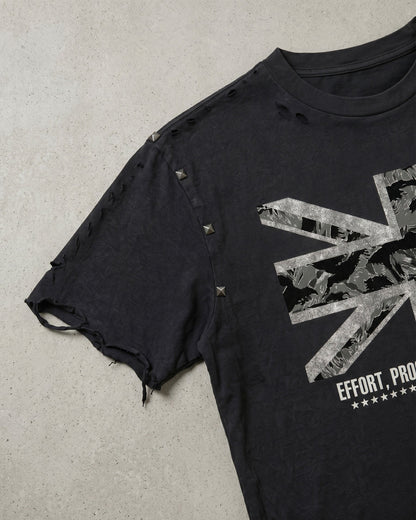 KIIKIO-New Y2K Distressed Union Graphic Washed Black T-Shirt