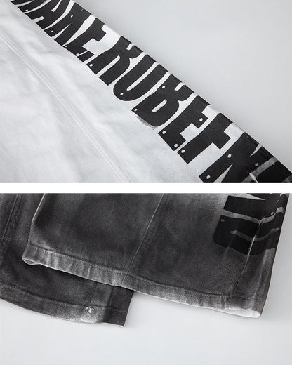 Gradient Number Graphic Wide Leg Denim Pants