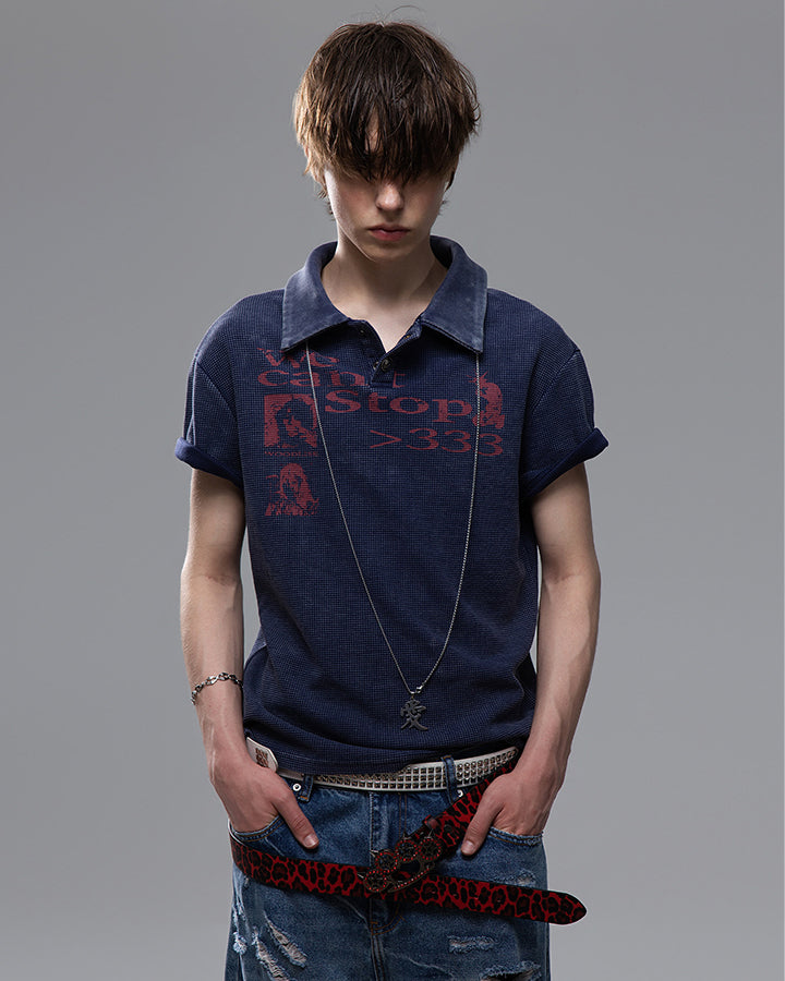 High Street Graphic Textured Washed New Polo T-Shirt
