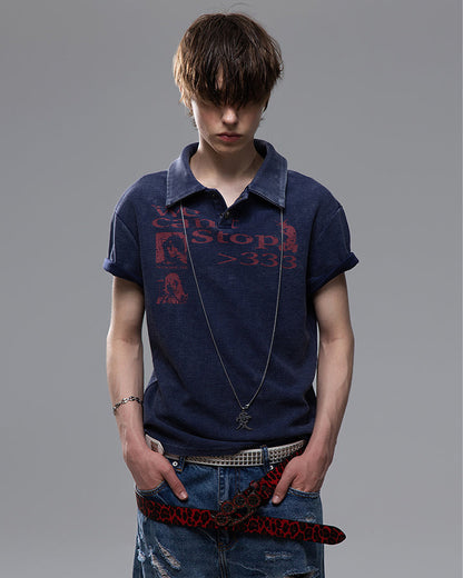 High Street Graphic Textured Washed New Polo T-Shirt