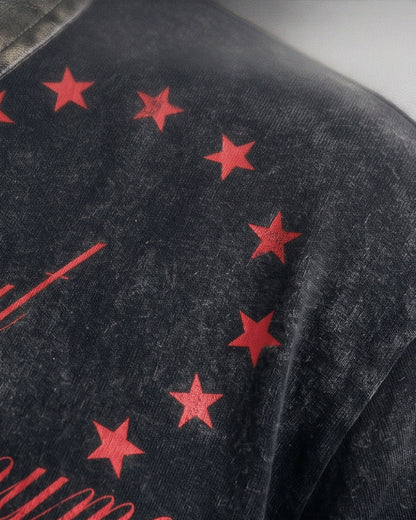 KIIKIO -New Vintage Washed Letter Print Polo Shirt