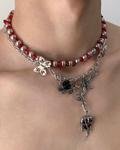 Subculture Flower Pendant Beaded Necklace