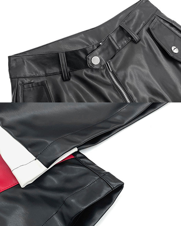 New Racing Moto Avant-Garde Contrast Panel PU Shorts