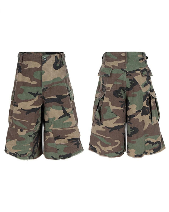 KIIKIO Utility Camo Cargo Pocket Wide Knee Shorts